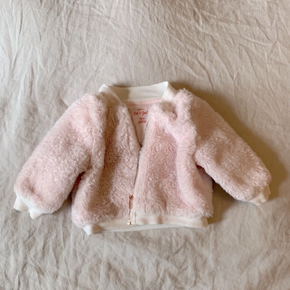 Faux fur jacket- pink, girls, 6-9m - Picture 2 of 2